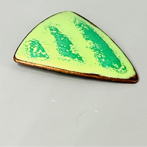 Vintage Enamel Copper Triangle Pin One of a Kind Green Lime & Kelly - Picture 4 of 9